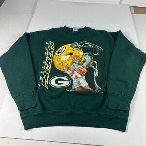 VTG 90s Green Bay Packers Sweatshirt Fits Medium Green Helmet Crewneck Tag L